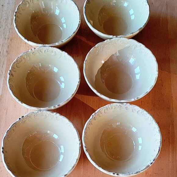 Set of 6 Soup Salad Gold/Yellow Bowls Relief Design Marked B (6) - Picture 1 of 3